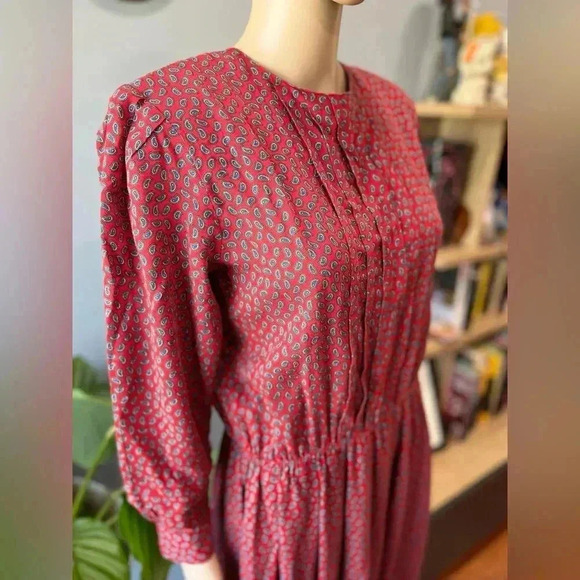 Vintage 1980s blue Red Lanz Original paisley Academia Secretary Midi Dress Sz - Picture 5 of 11
